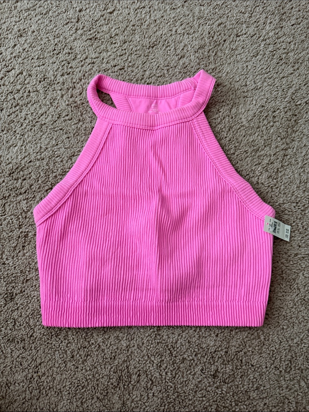 Aerie Offline Ribbed Sports Crop Top in Hot Pink
